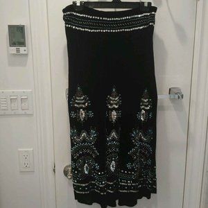 FLASH SALE! RARE Vintage Black Velvet Midi Skirt, Silver & Turquoise Beadwork, 4